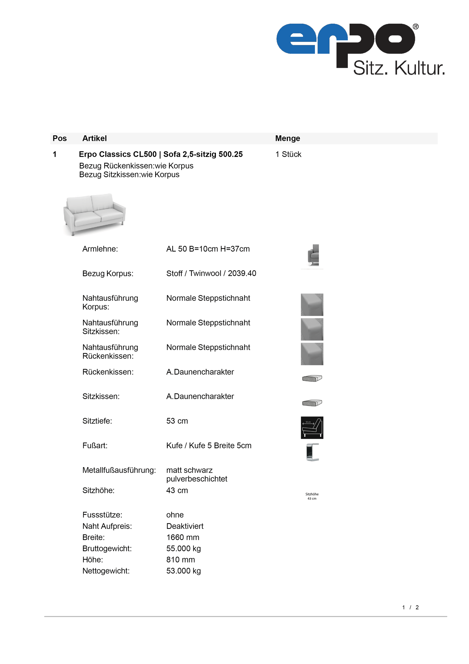 CL500 Twinwool Sofa 2,5-Sitzer