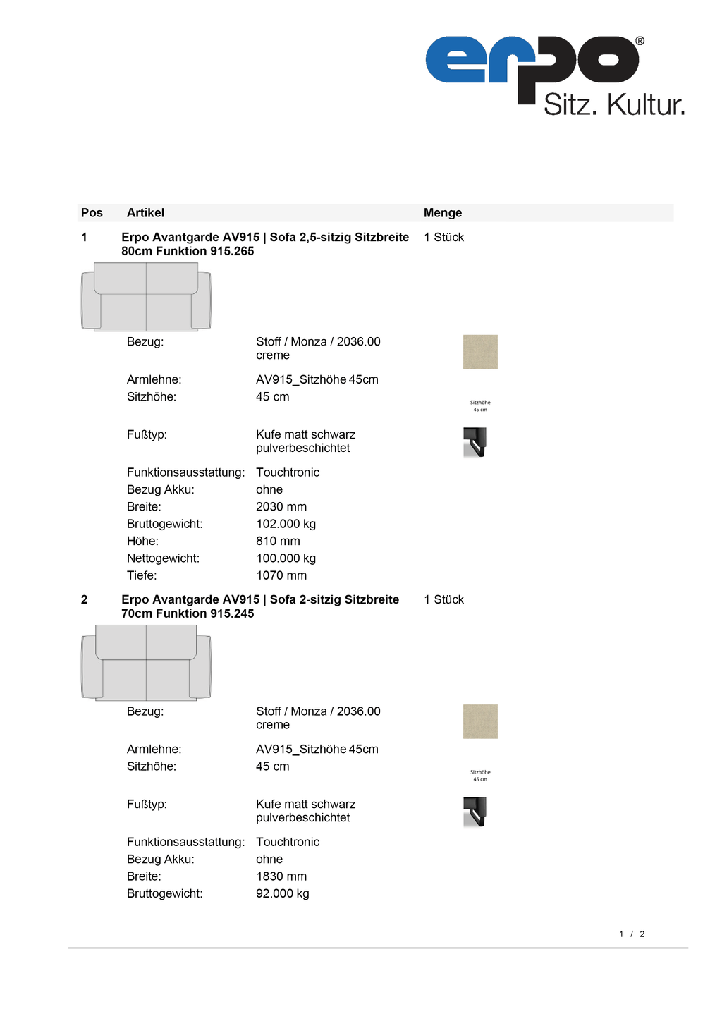 AV915 Sofagruppe mit Funktion