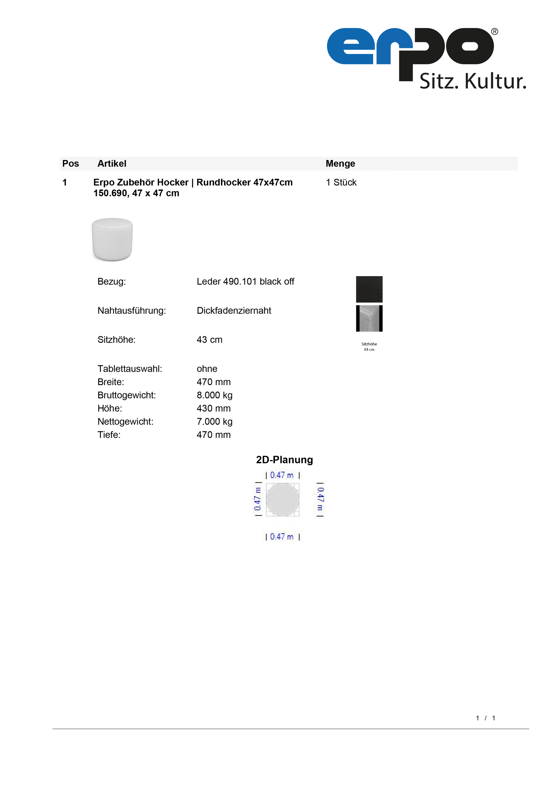 CL150.690 Rundhocker 47 x 47 cm