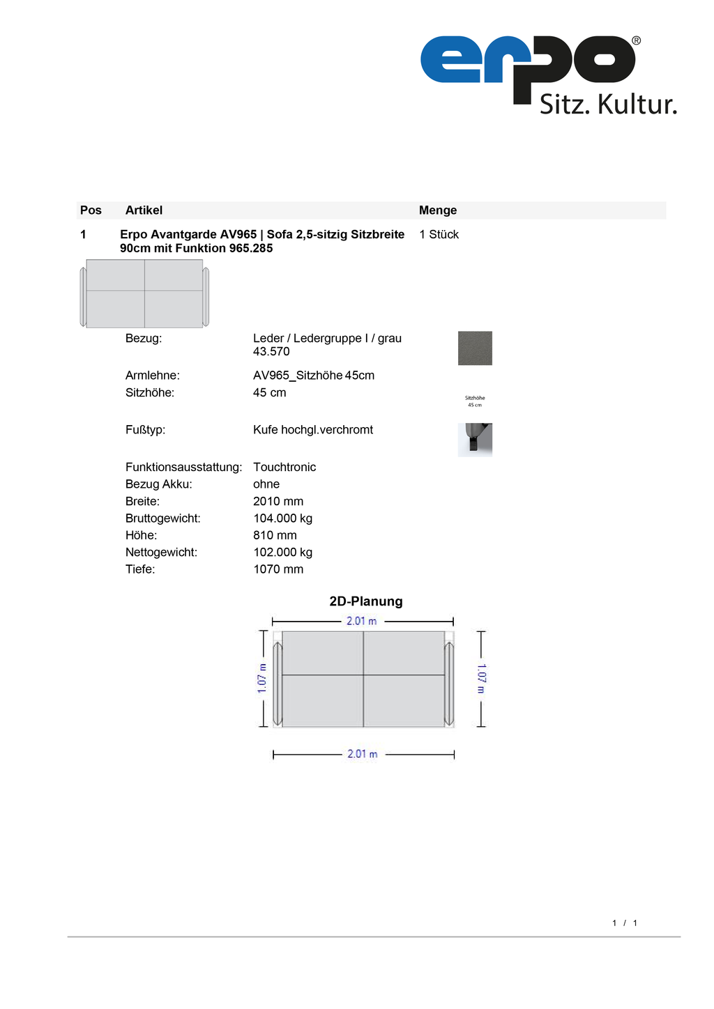 AV965 Einzelsofa mit Funktion