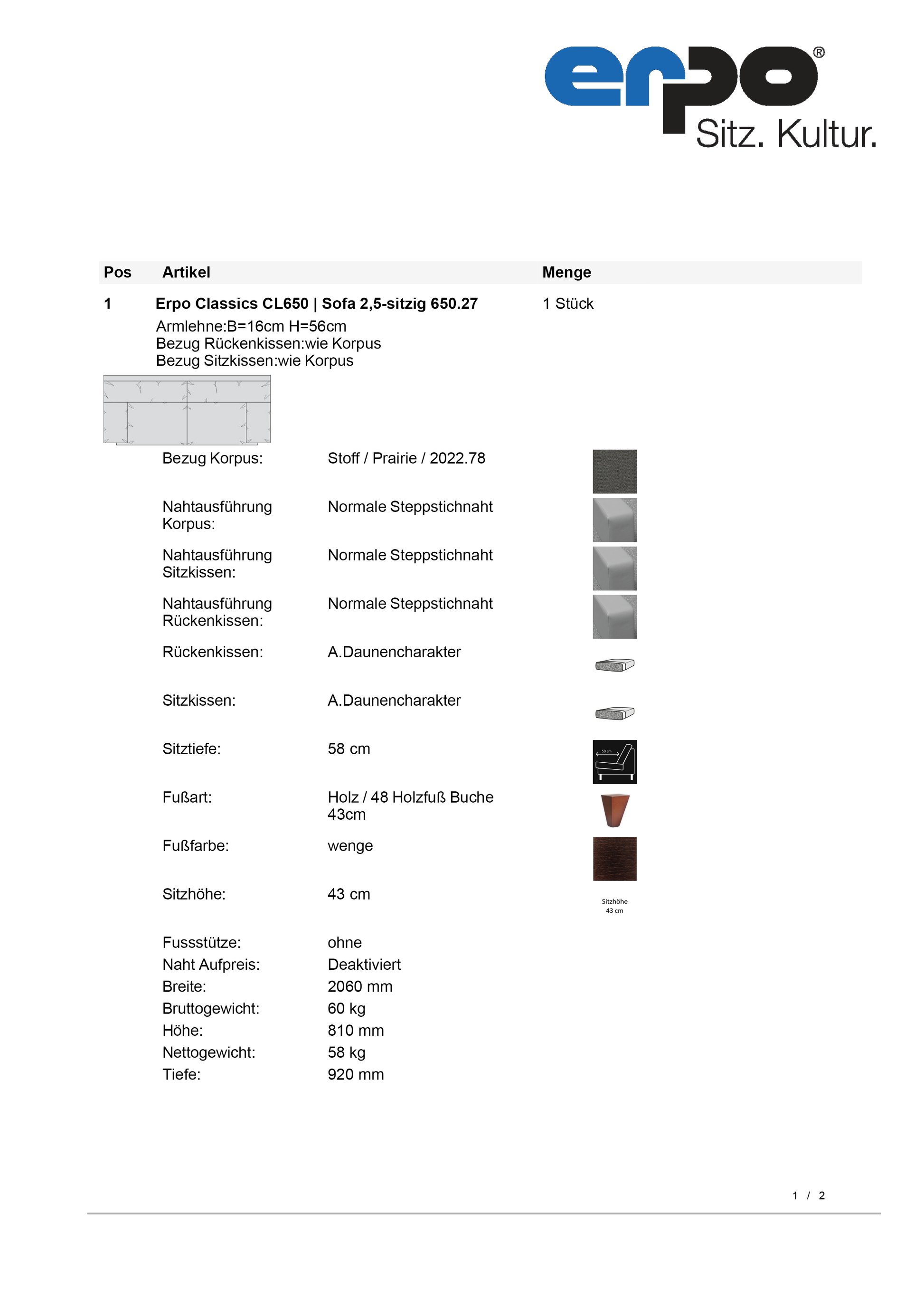 CL650 Einzelsofa mit Kopfstütze