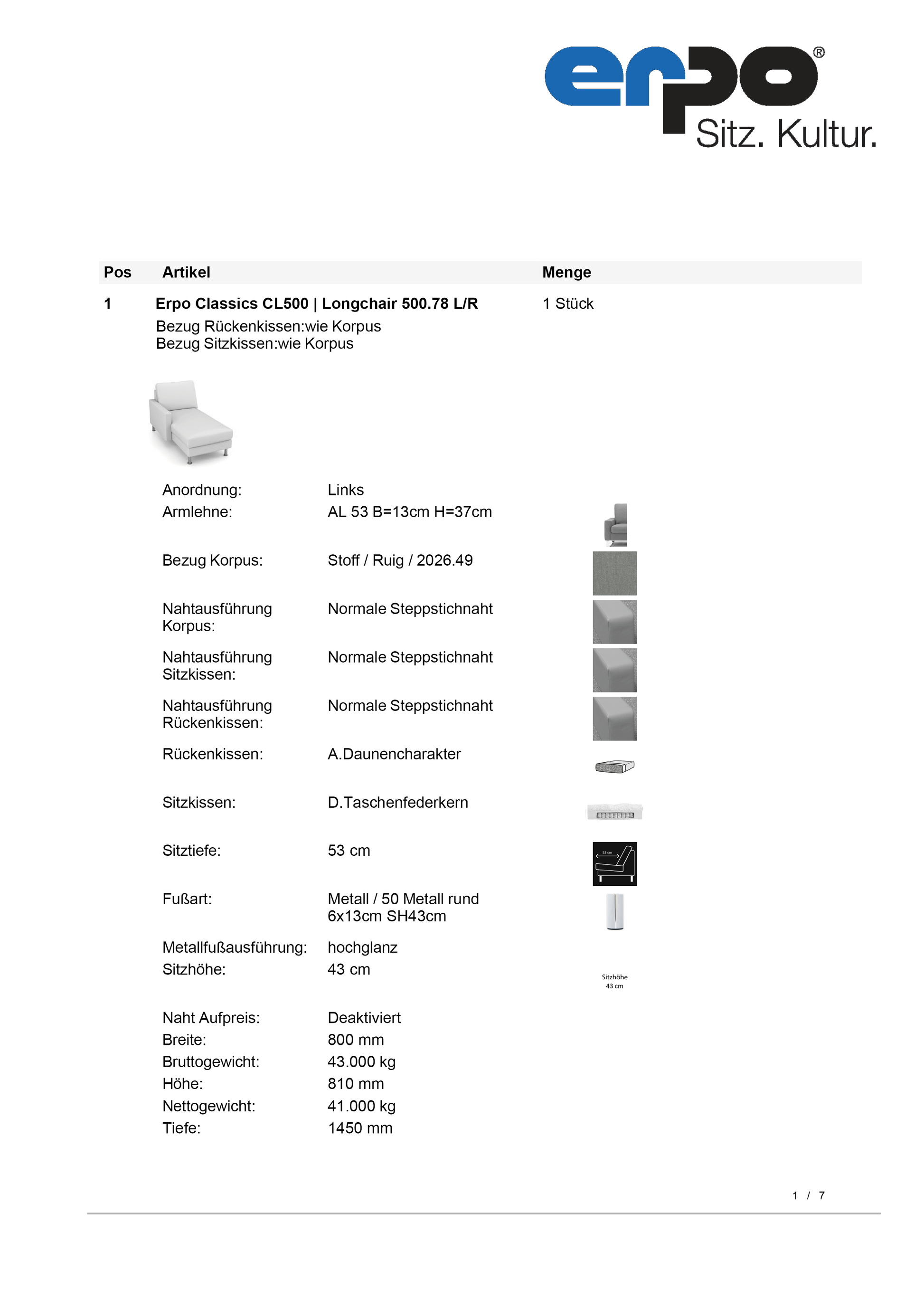 CL500 Sitzgruppe mit Kopfstütze und Kissen