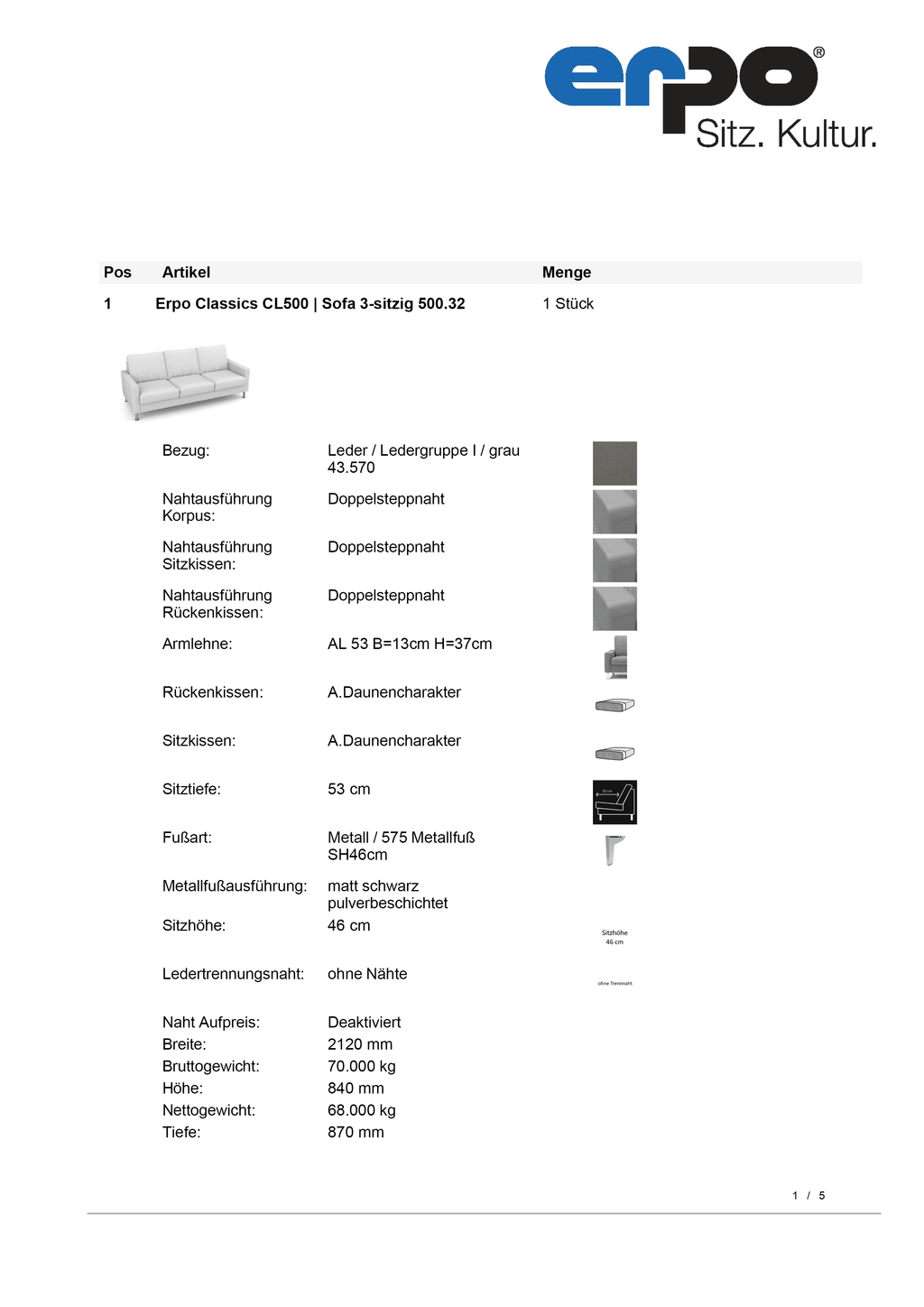 CL500 Sofagruppe mit Glastisch