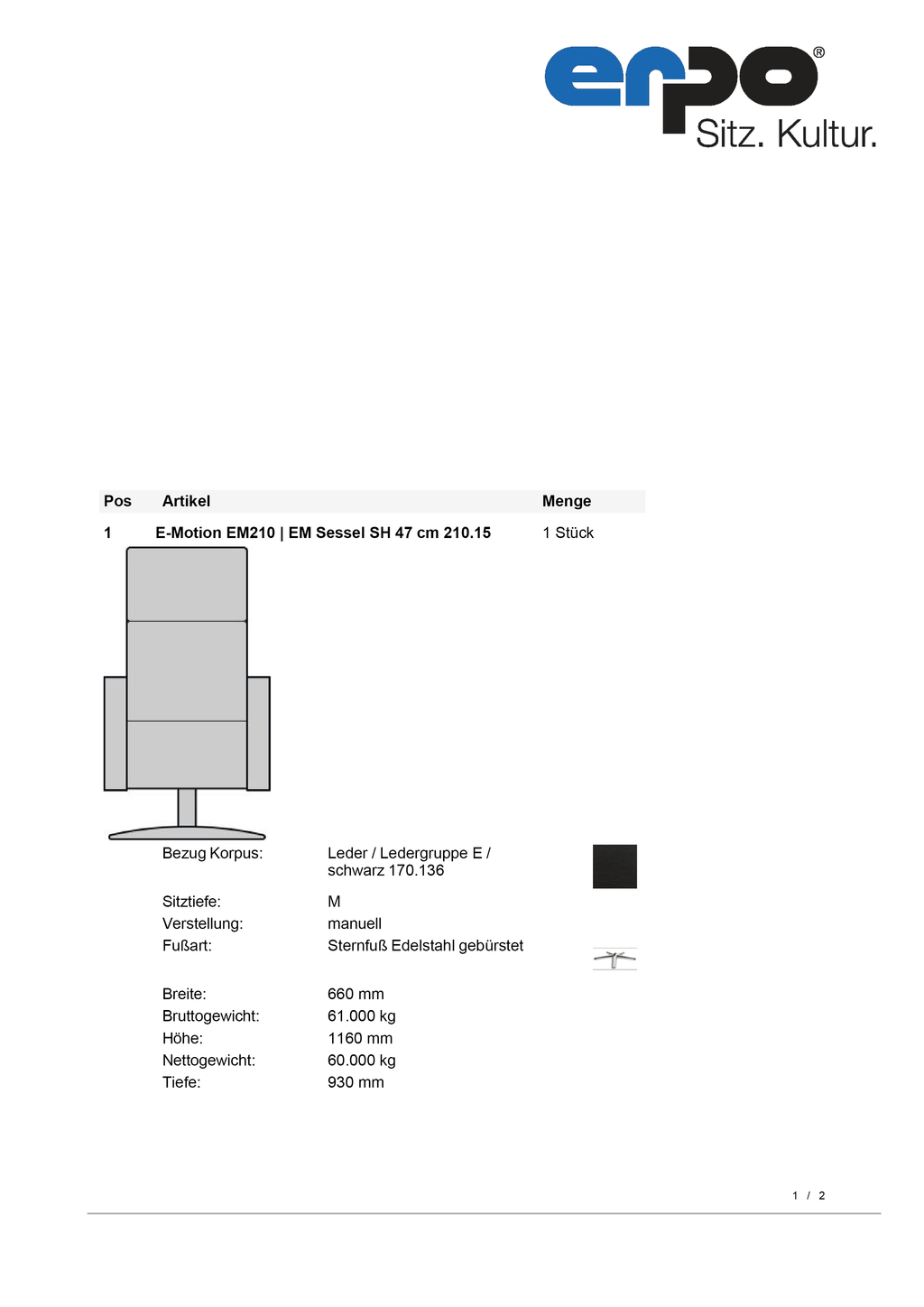 EM210 Funktionssessel