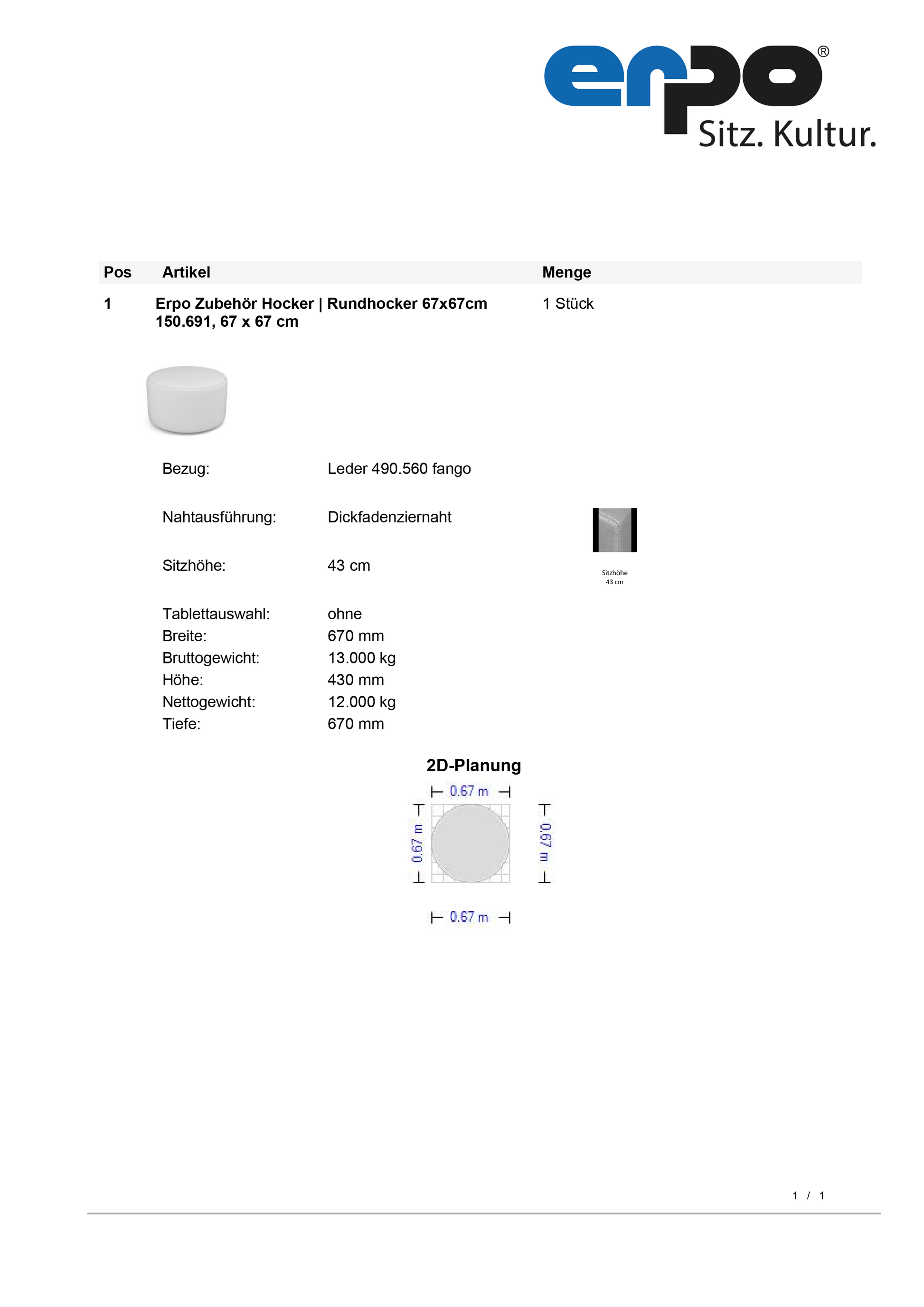 CL150.691 Rundhocker 67 x 67 cm