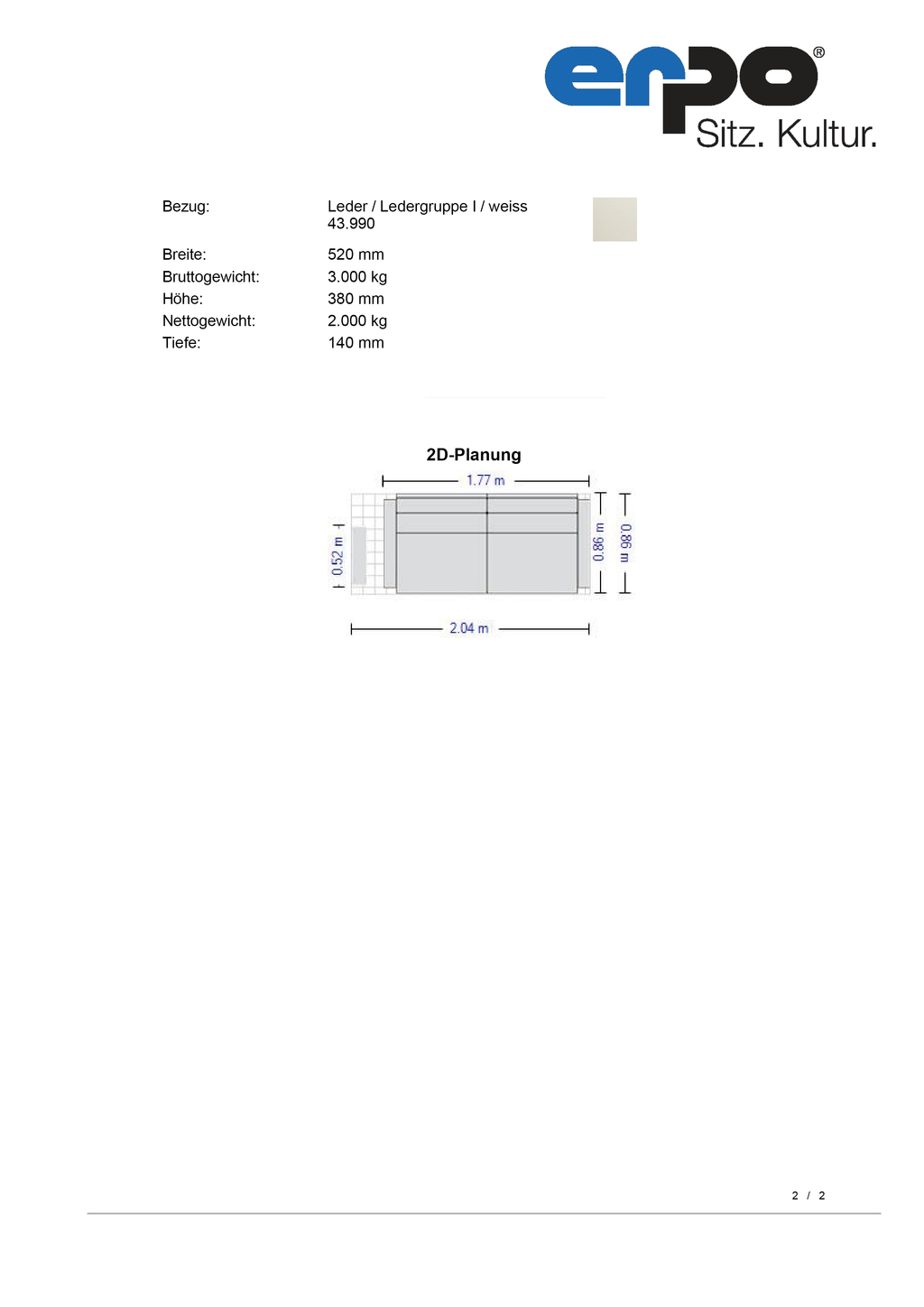 ER640 Bilbao Sofa breit mit Armlehnkissen