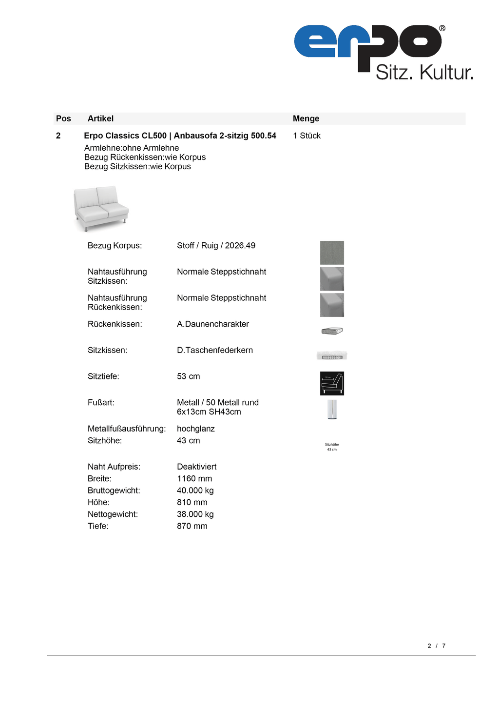 CL500 Sitzgruppe mit Kopfstütze und Kissen