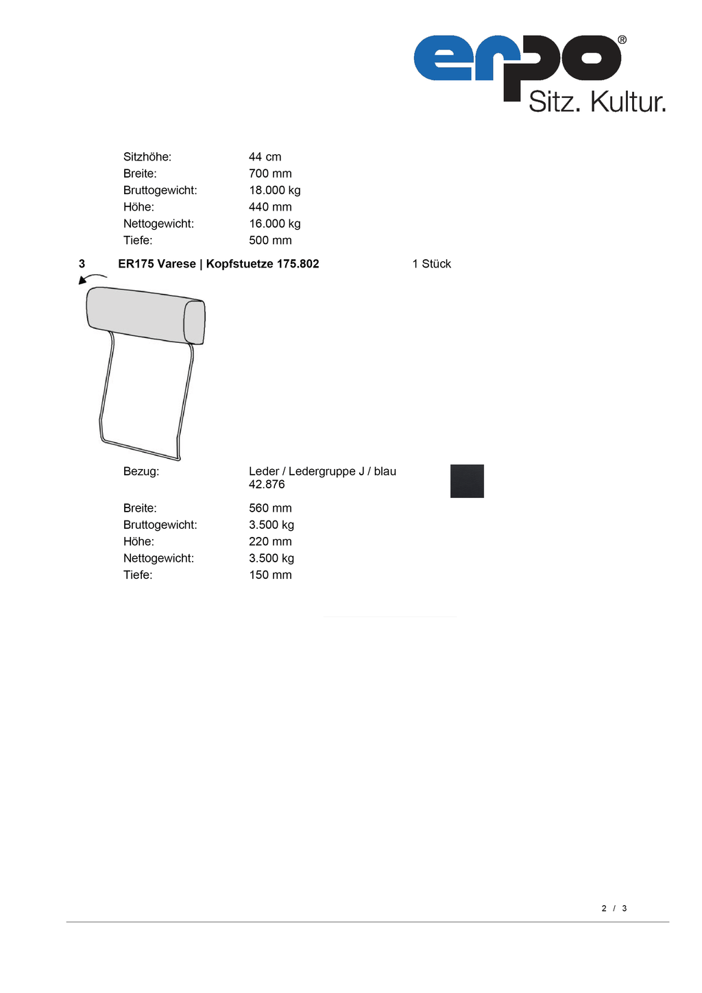 ER175 Varese Sessel mit Kopfstütze und Hocker