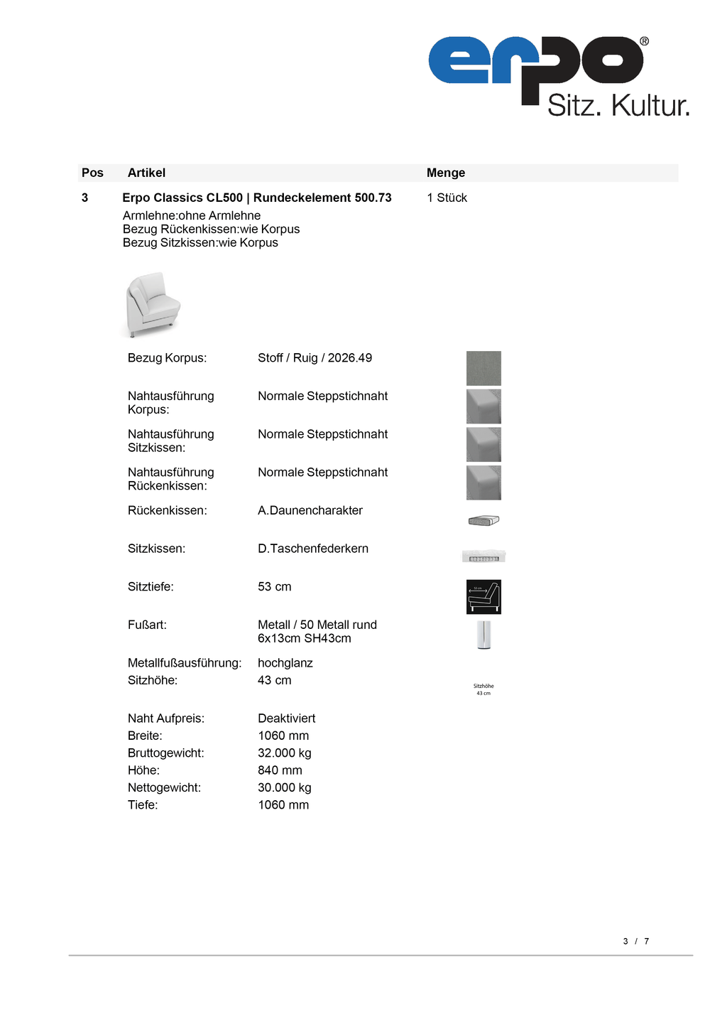 CL500 Sitzgruppe mit Kopfstütze und Kissen