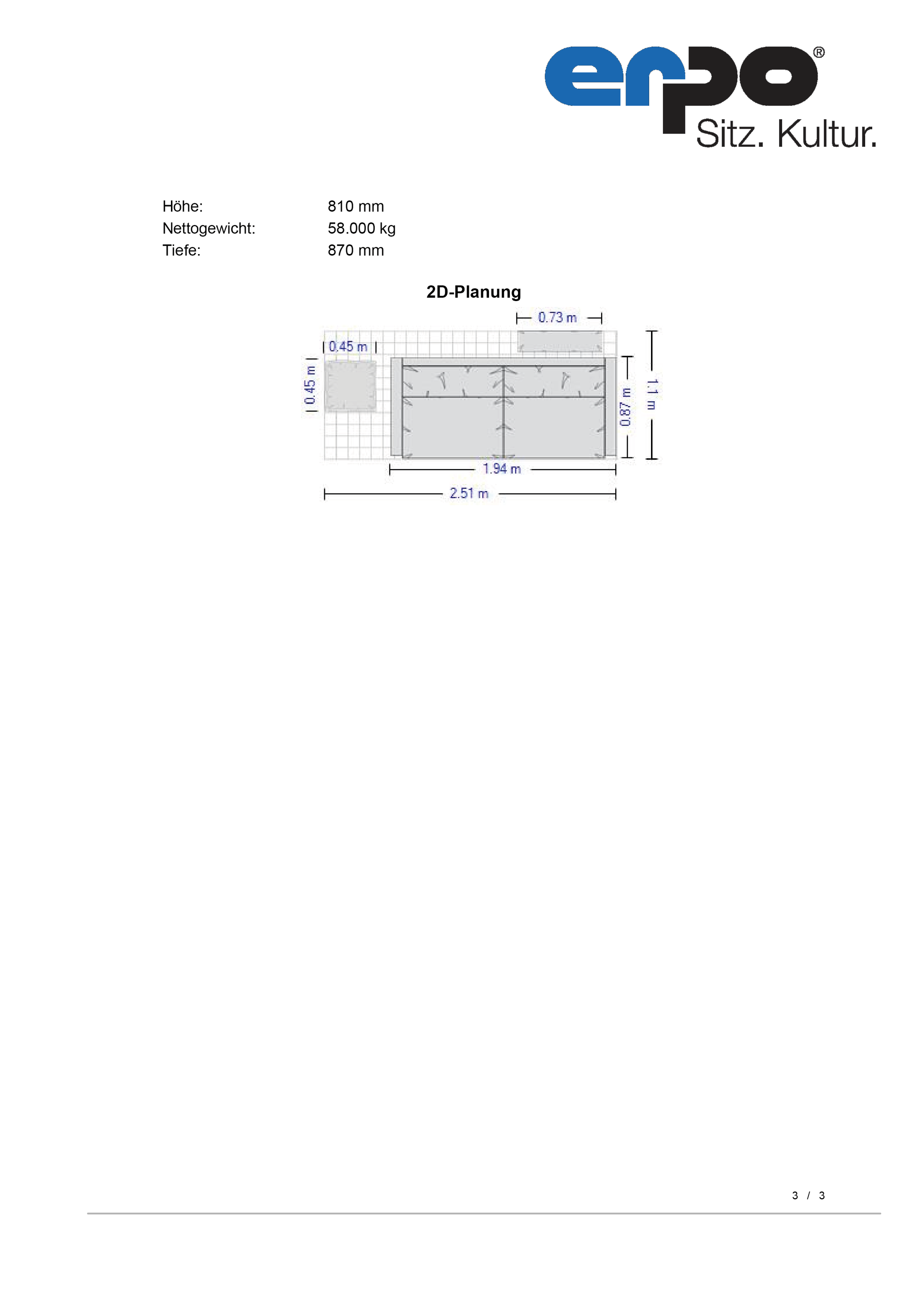 CL500 Twinwool Sofa 2,5-Sitzer breit