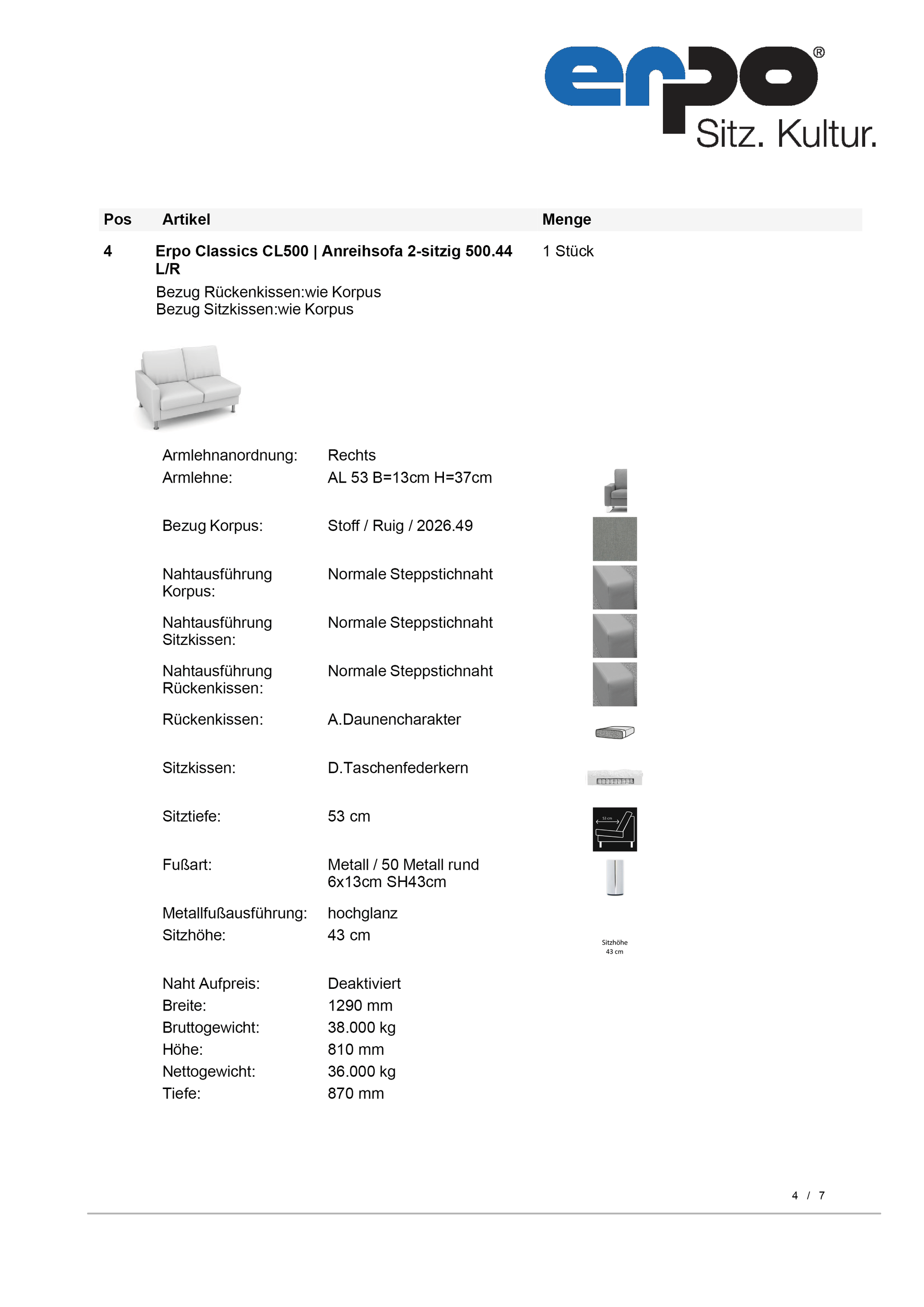CL500 Sitzgruppe mit Kopfstütze und Kissen