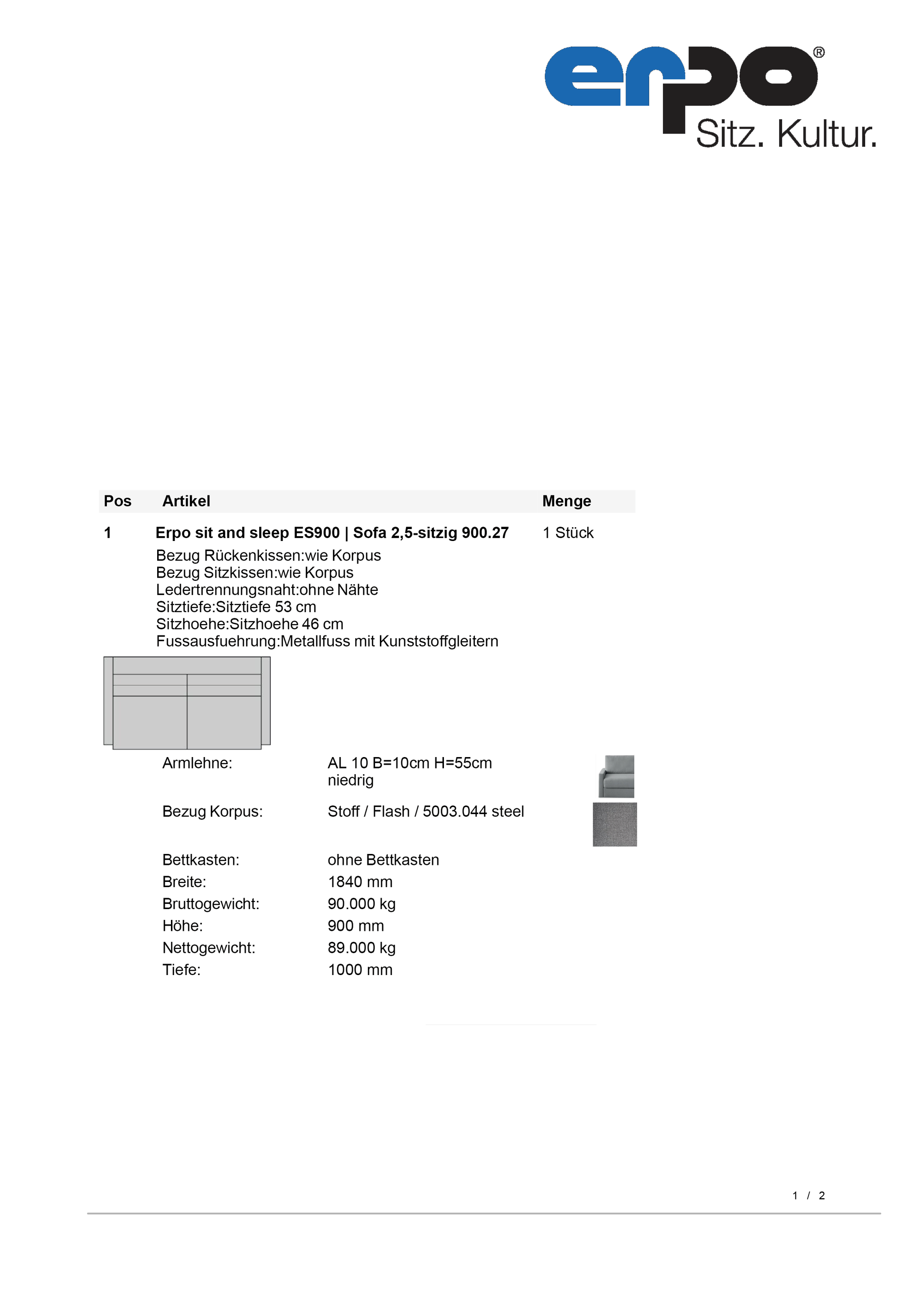 ES900 Sofa 182 cm breit